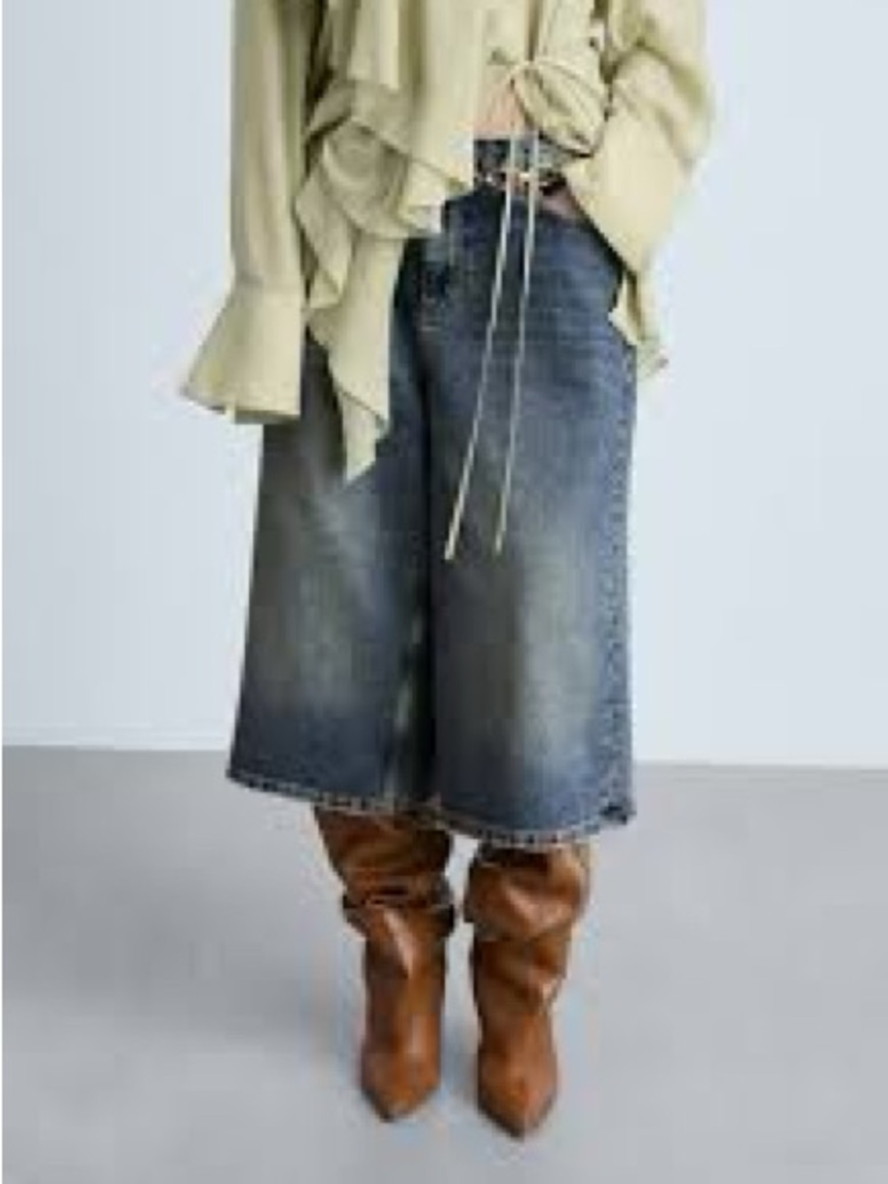 Mango Straight-Leg Cropped Jeans in Faded Blue